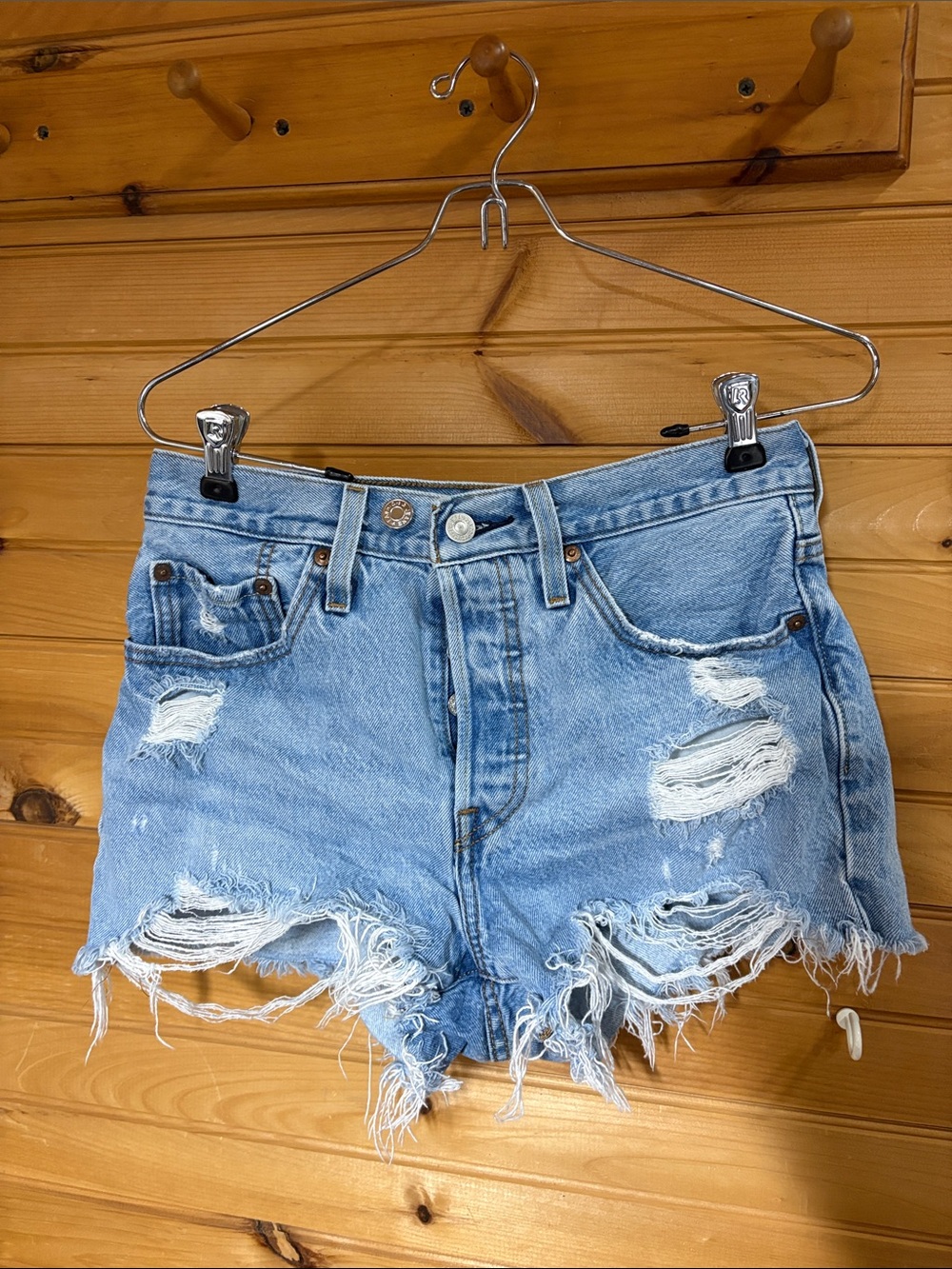 Levi's Light Blue Distressed Denim Shorts
